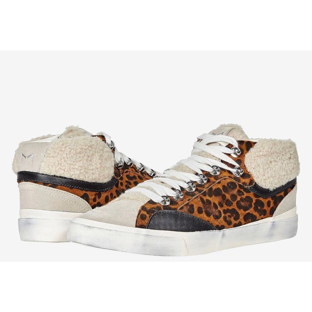 Marc Fisher LTD Fashion Sneakers Size 8 Leather Faux Shearling Leopard Print
